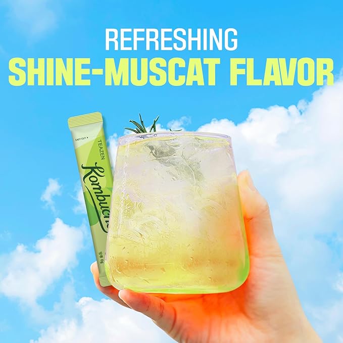 TEAZEN Shine Muscat Kombucha Tea, Electrolyte Powder & Hydration Drink Mix, Sugar Free, Live Probiotics & Prebiotics, 10 Sticks, 1.76oz