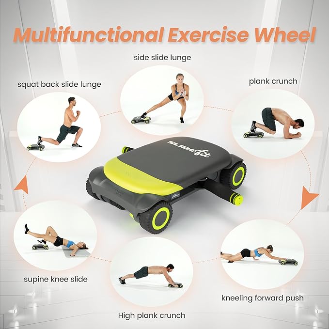 WONDER CORE Slide Fit, Ab Roller Board with 4 Wheels, Automatic Rebound Abdominal Wheel for Core Workout, Ab Exercise Equipment, Abdominal Exerciser, Heroboard Fitness Rolling Board with Knee Pad