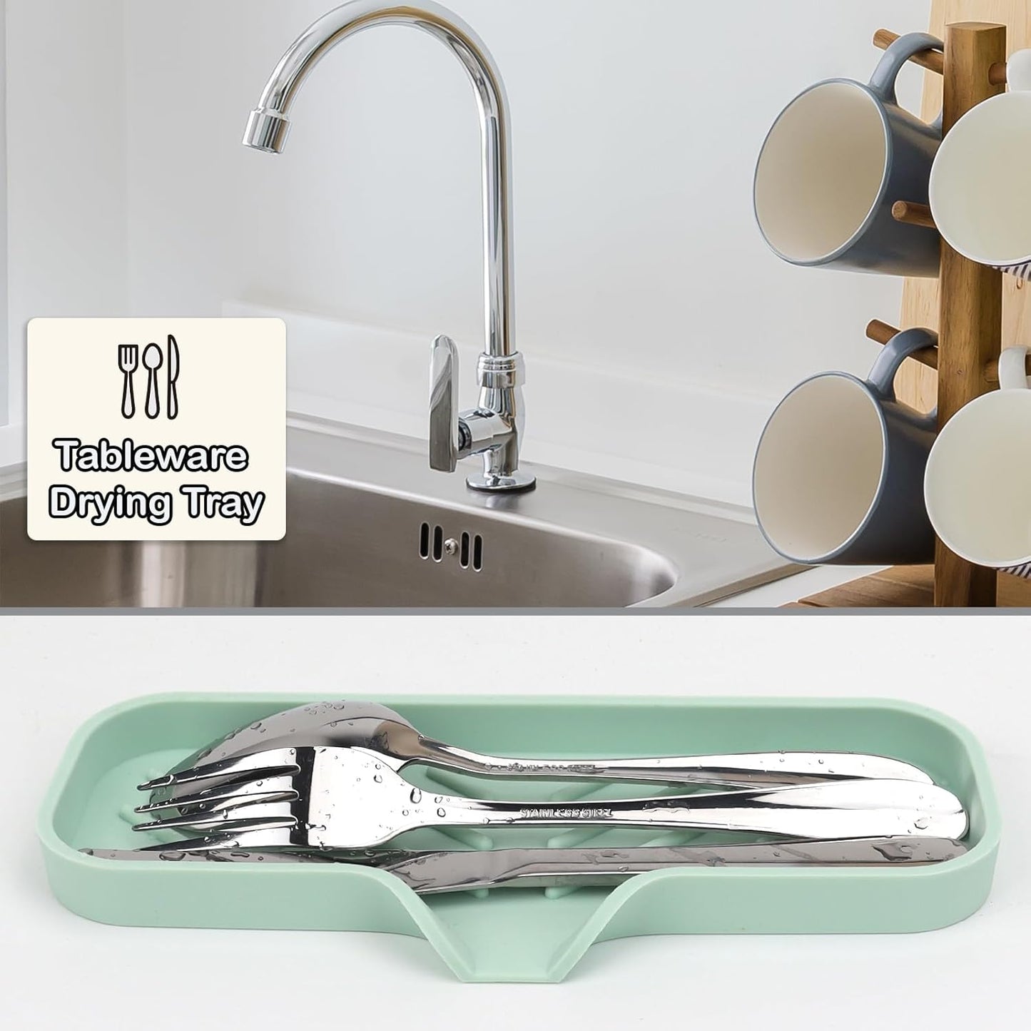 YASMEN Silicone Bathroom Soap Dishes, Sink Sponge Holder for Kitchen, Rubber Soap Dish with Drain, Shower Soap Sponge Tray, Sink or Counter Organizer, for Bar Soap, Bottle, Dish Soap Dispenser- Green