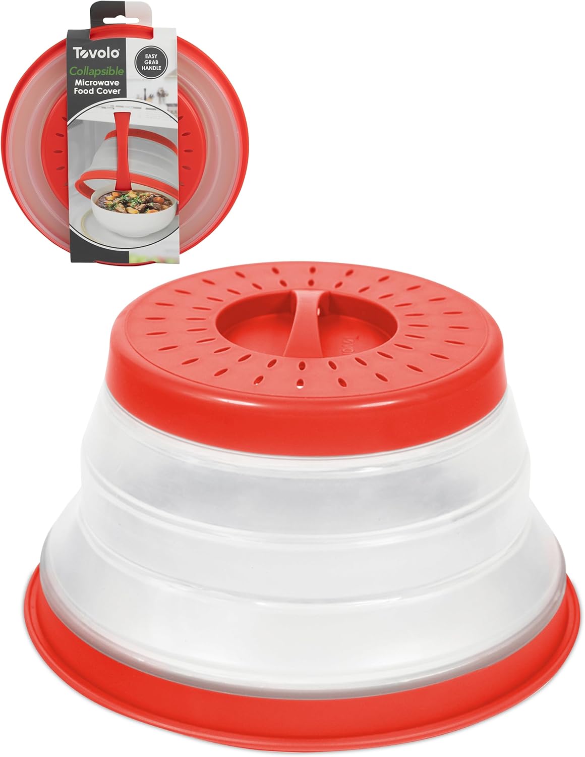 Tovolo Microwave Splatter Cover for Food, Small (Candy Apple Red) - Collapsible & Vented Silicone Splatter Guard Lid - Microwave Plate & Dish Cover with Handle - BPA-Free Kitchen Gadget for Meal Prep