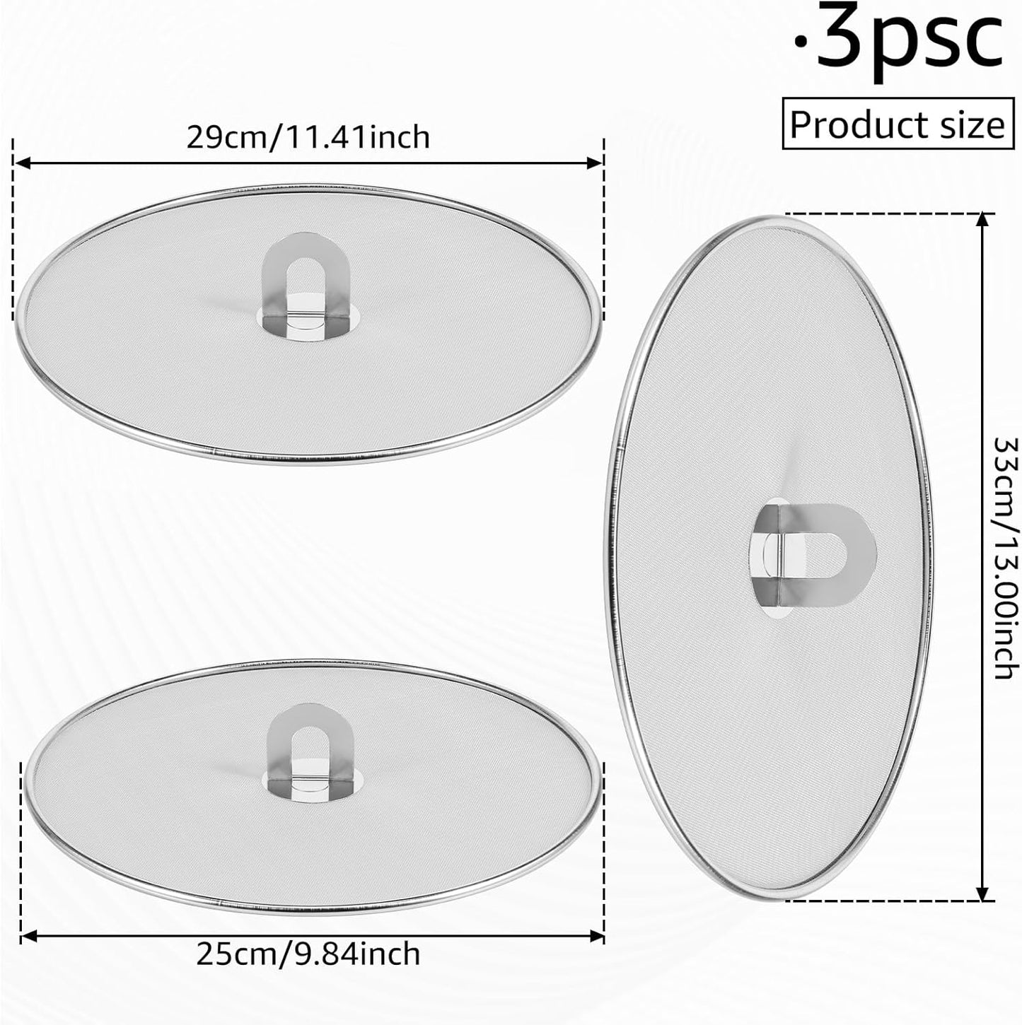 3PCS Stainless Steel Splatter Guard, 9.8" 11.4" 13" Frying Pan Splatter Screens, Fine Mesh Splash Proof Oil Splash Guard with Foldable Handle, Oil Proofing Lids Cooking Protector for Frying Cooking