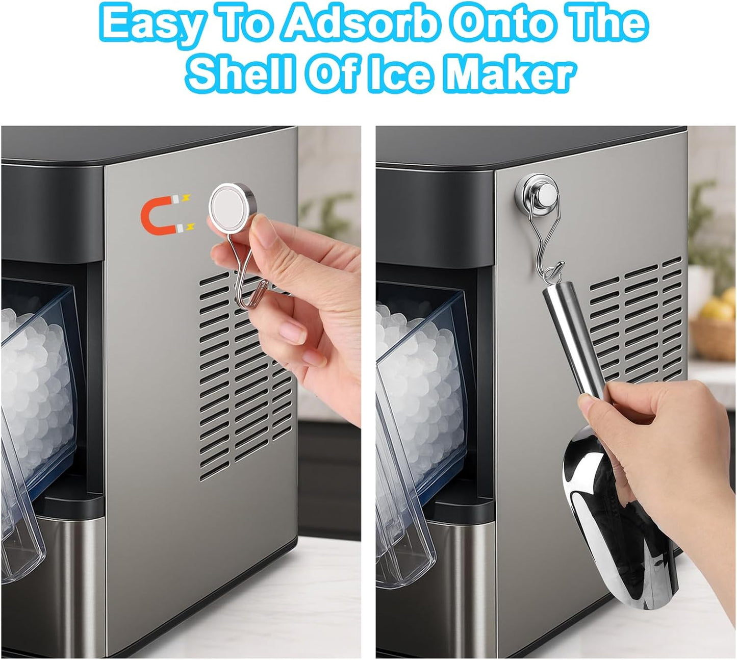 Stainless Steel Ice Scoop for Freezer with Magnetic Hook - Ice Scoop for GE Profile Opal 2.0 Nugget Ice Maker, for Kitchen Ice Bucket Bar Party Accessories