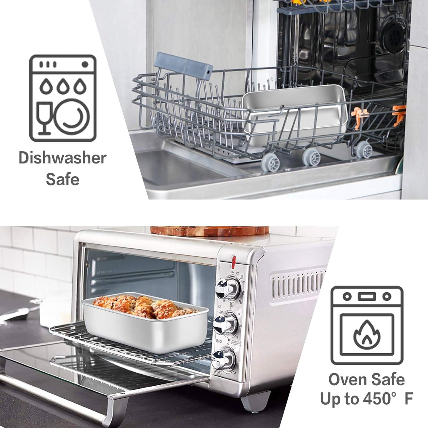 E-far Loaf Pan for Baking Bread, 9 x 5 Inch Stainless Steel Baking Loaf Pans, Metal Bakeware for Bread Meatloaf Cake Brownies, Healthy & Non Toxic, Easy Release & Dishwasher Safe - Set of 2