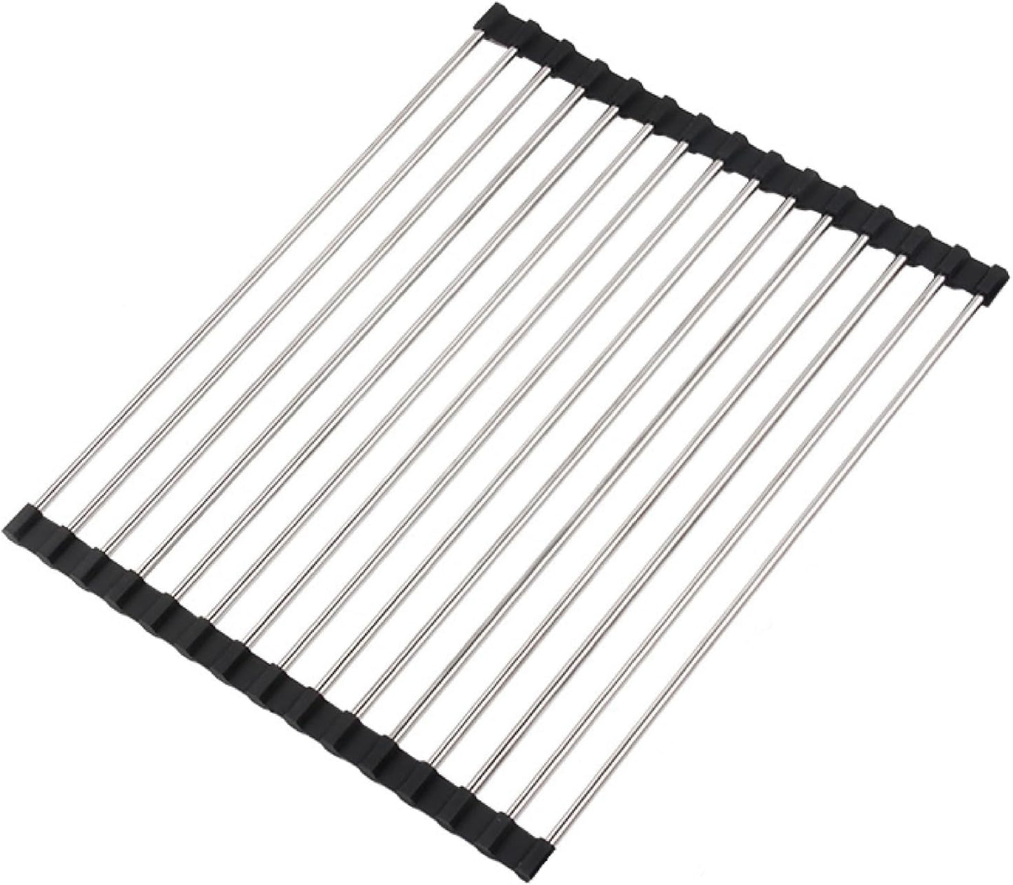 Roll Up Dish Drying Rack, Stainless Kitchen Accessories, Foldable Dish Rack, Anti-Slip Design Sink Counter Storage, Over The Sink Dish Rack, Stainless Steel, ((17.5" x 12") Black)
