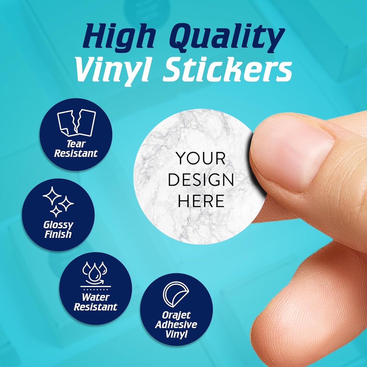 100 Custom Vinyl Stickers - Upload Your own Image, Text, Design, Logo - Personalized Logo Labels for Handmade, Packaging, Bottle, Jars, Candle, Brand Stickers (Silver Marble, 1x1)
