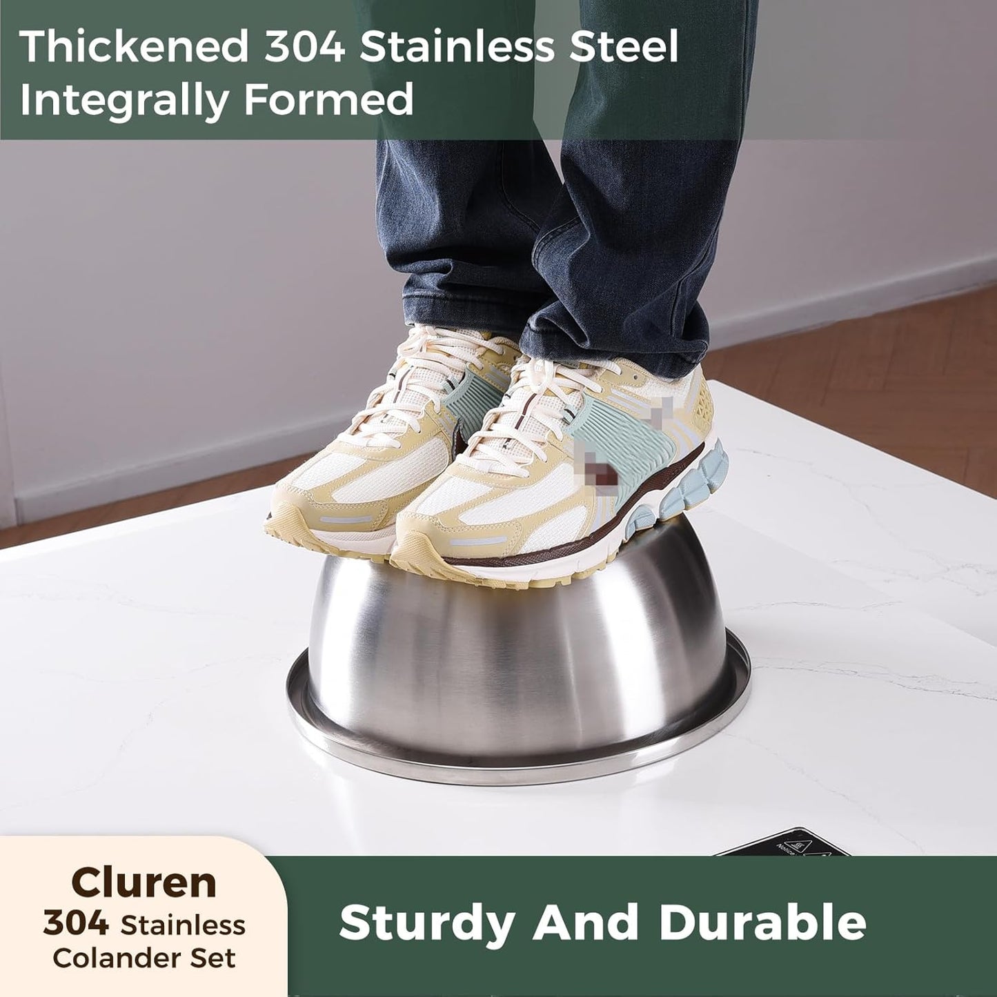 Colander and Bowl Set 1.8QT (2-in-1) - Thickened 304 Stainless Steel Kitchen Strainer Bowl for Fruit, Pasta, Vegetables, Rice - Heavy Duty, Induction Cooker & Dishwasher Safe