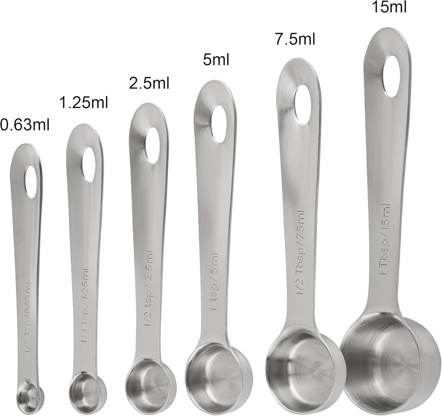 Measuring Spoons Set, 18/8 Stainless Steel Measuring Spoons Set 6, Metal Measuring Spoons for Baking, Both Imperial & Metric Measuring Spoons for Liquid & Dry, Nesting Kitchen Measuring Tools
