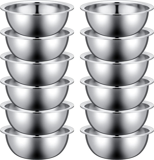 Pinkunn Set of 12 Stainless Steel Mixing Bowls, Nesting Metal Prep Salad Bowl Bulk Kitchen Large Reusable Baking Food Container for Hotel Restaurant Home Cooking, Silver(11.8 x 3.74 Inch)