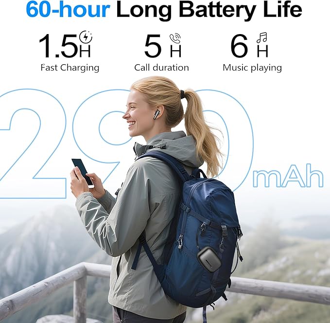 kurdene Wireless Earbuds Bluetooth 5.4 Headphones 60H Playtime Deep Bass Stereo Ear Buds with Mic Comfort Lightweight in Ear Earphones for Workout/Running Charcoal