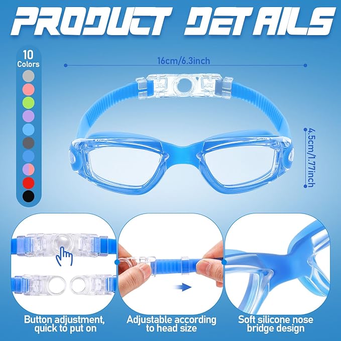 Konohan 10 Pack Swim Goggles Bulk for Kids adult Pool Goggles Anti Fog Silicone No Leak Swimming Glasses for Men Women Youth