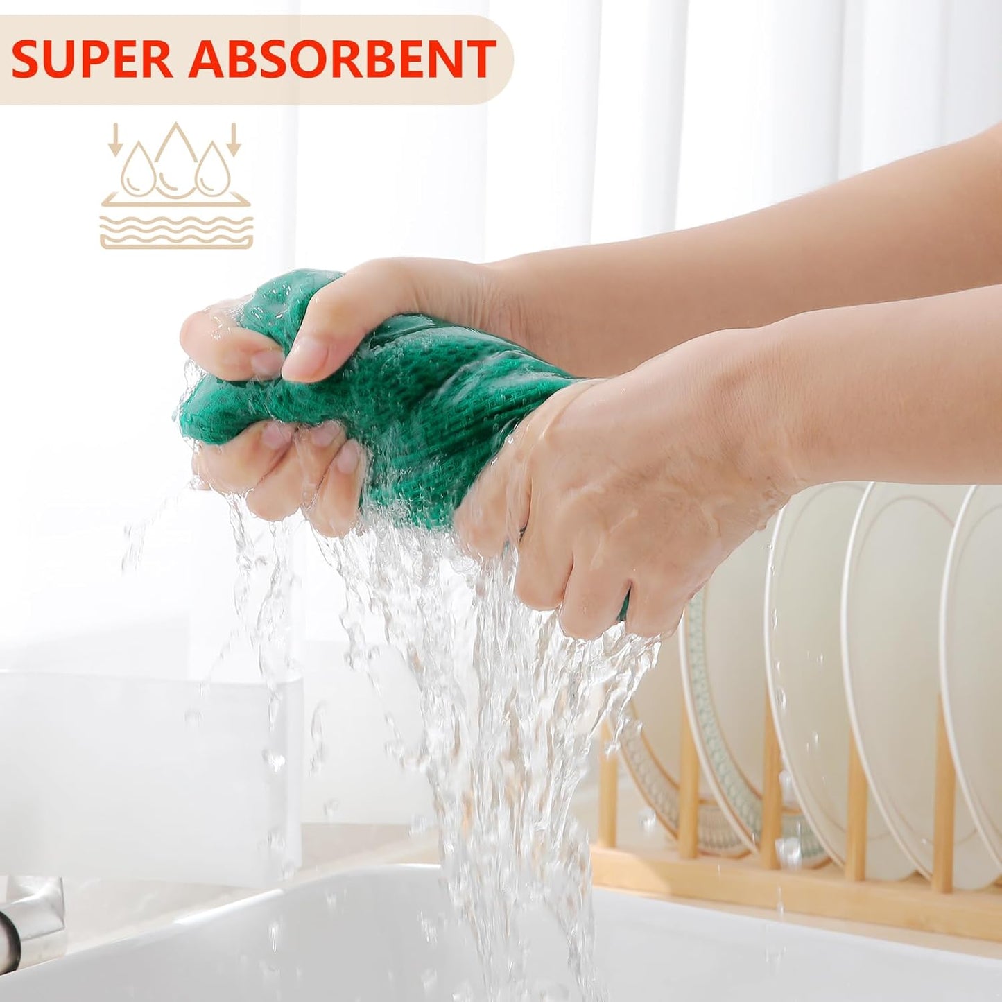 Homaxy 100% Cotton Waffle Weave Kitchen Dish Towels, Ultra Soft Absorbent Quick Drying Cleaning Towel, 13 x 28 Inches, 8-Pack, Dark Green