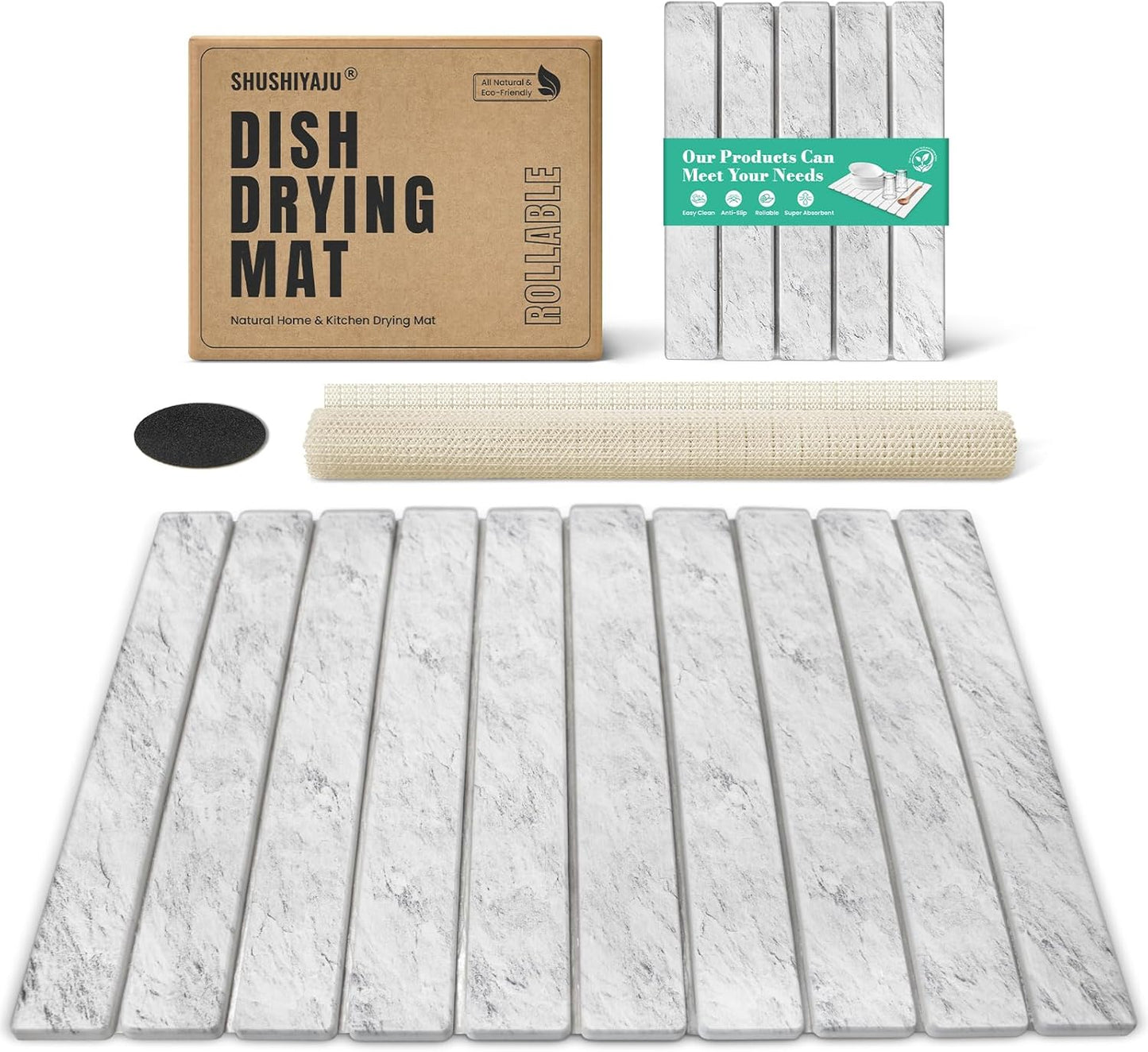 Stone Dish Drying Mat Collapsible Diatomaceous Earth Absorbent Mat Quick Dish Drying Pad Dish Rack Pad Match Any Counterto Multiple Usage for Kitchen,Bathroom (Light-Gray Frosted Pattern, 24"L x 16"W)