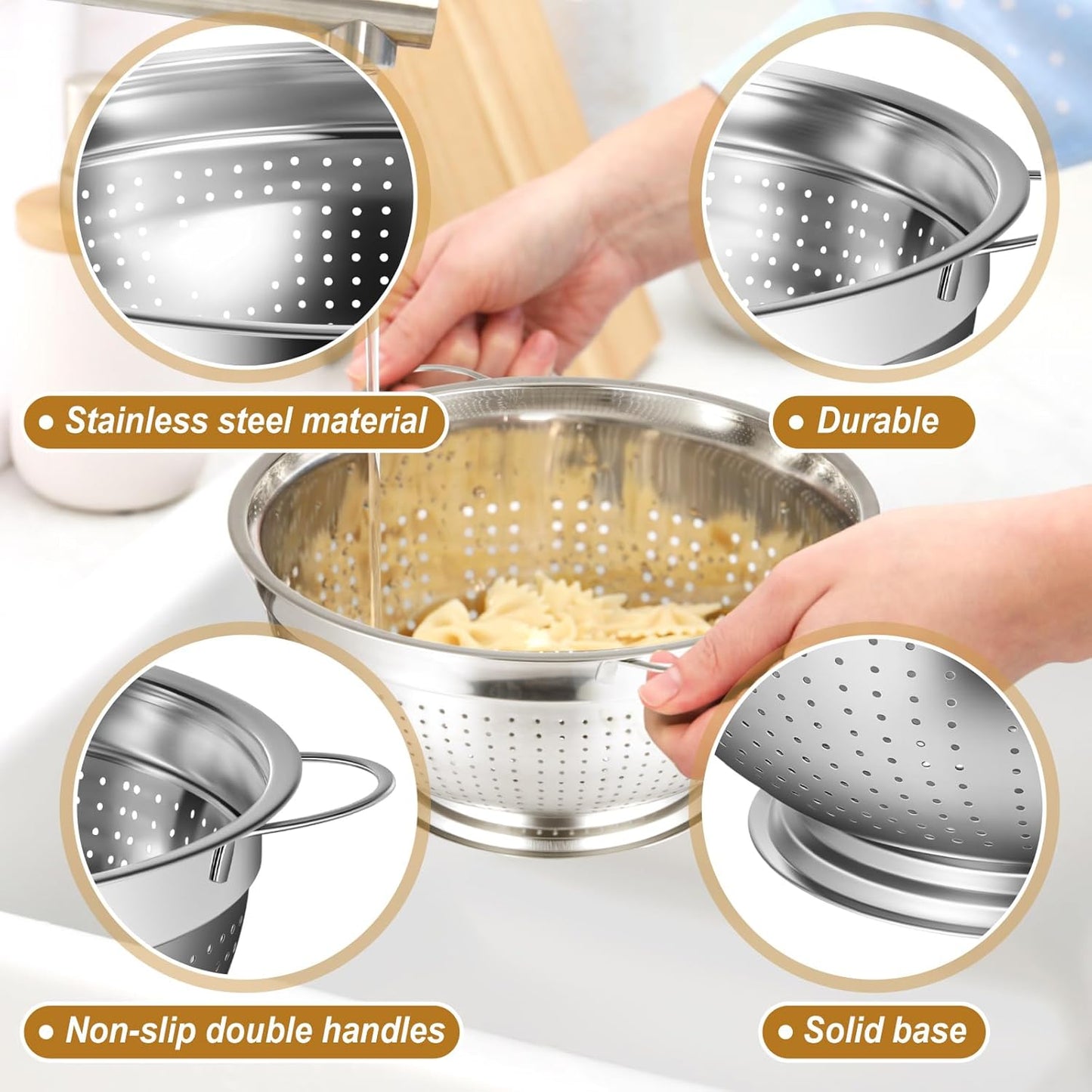 Maxdot 2 Pack 12 Quart Heavy Duty Stainless Steel Colander with Footed Base and Handles Pasta Spaghetti Berry Fruit Vegetable Kitchen Food Strainer Basket(37.9 cm/14.9 inch)