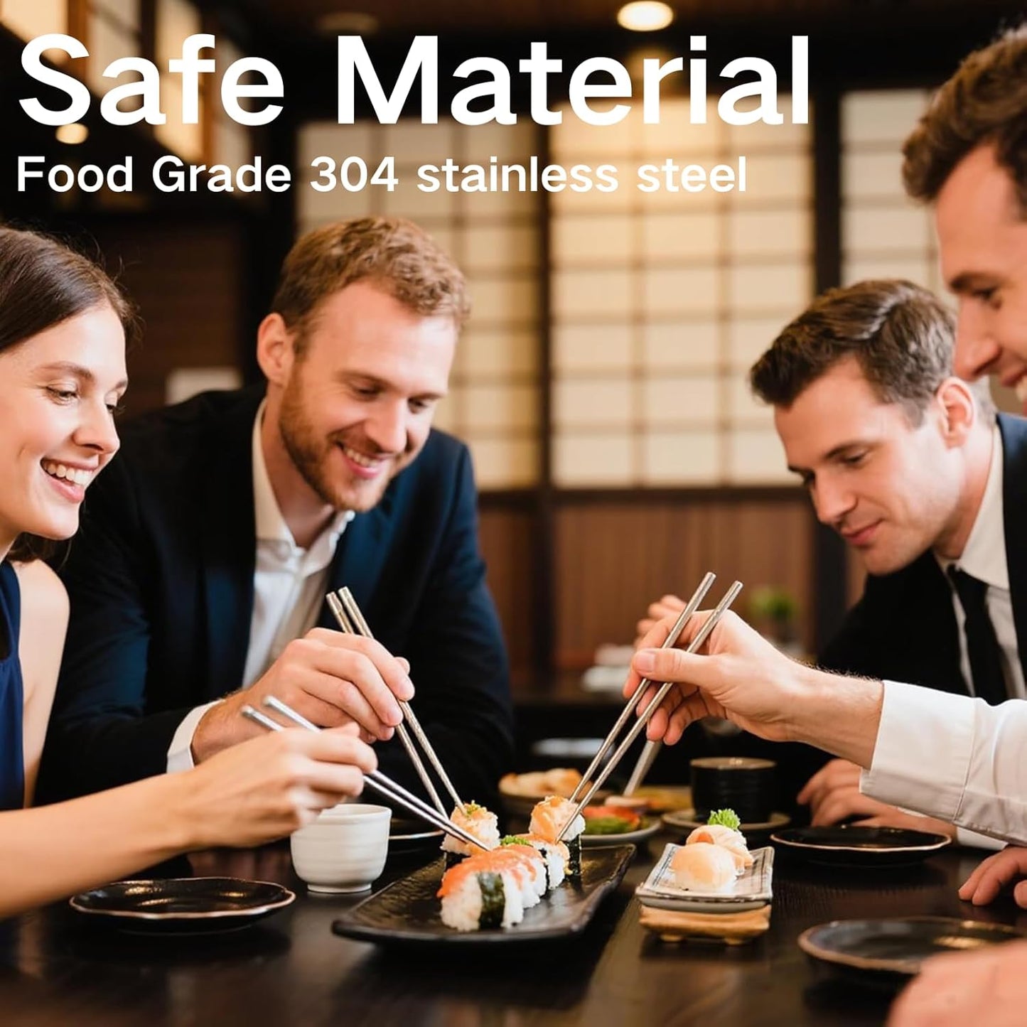 Stainless Steel Chopsticks 2 Pairs: Metal Titanium Plated Chopstick Set,Dishwasher Safe,Non-Slip,Laser Engraved,Gift Box Packaging,Japanese Chinese Korean chop Sticks for Cooking Eating