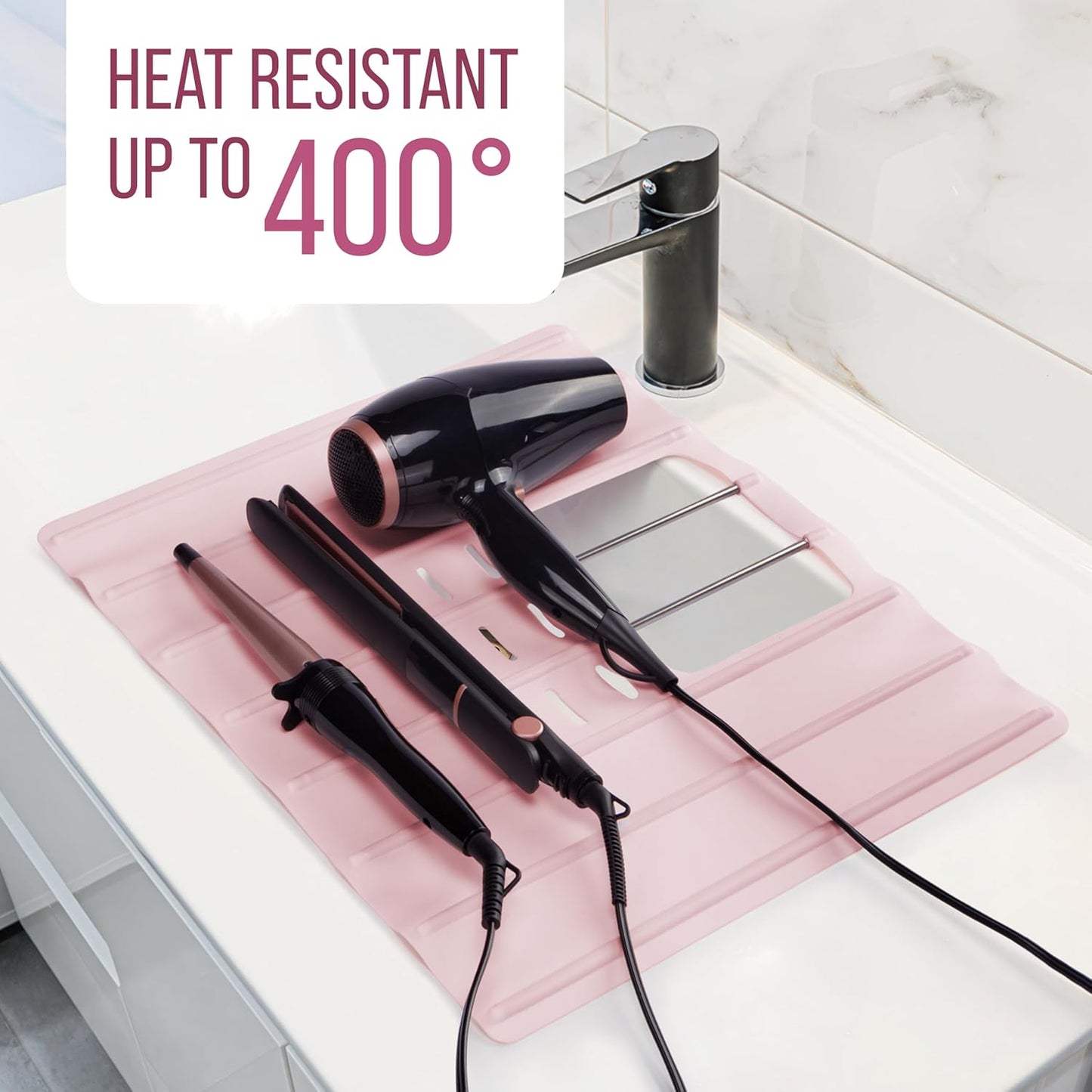 Maplefield Travel Size Bathroom Sink Cover for Counter Space - Foldable Silicone Sink Mat for Beauty Routine, Ideal for Small Bathroom, RVs, Camper Vans (Rose Pink Small, 19.5 x 15.5 x 1.6 Inches)