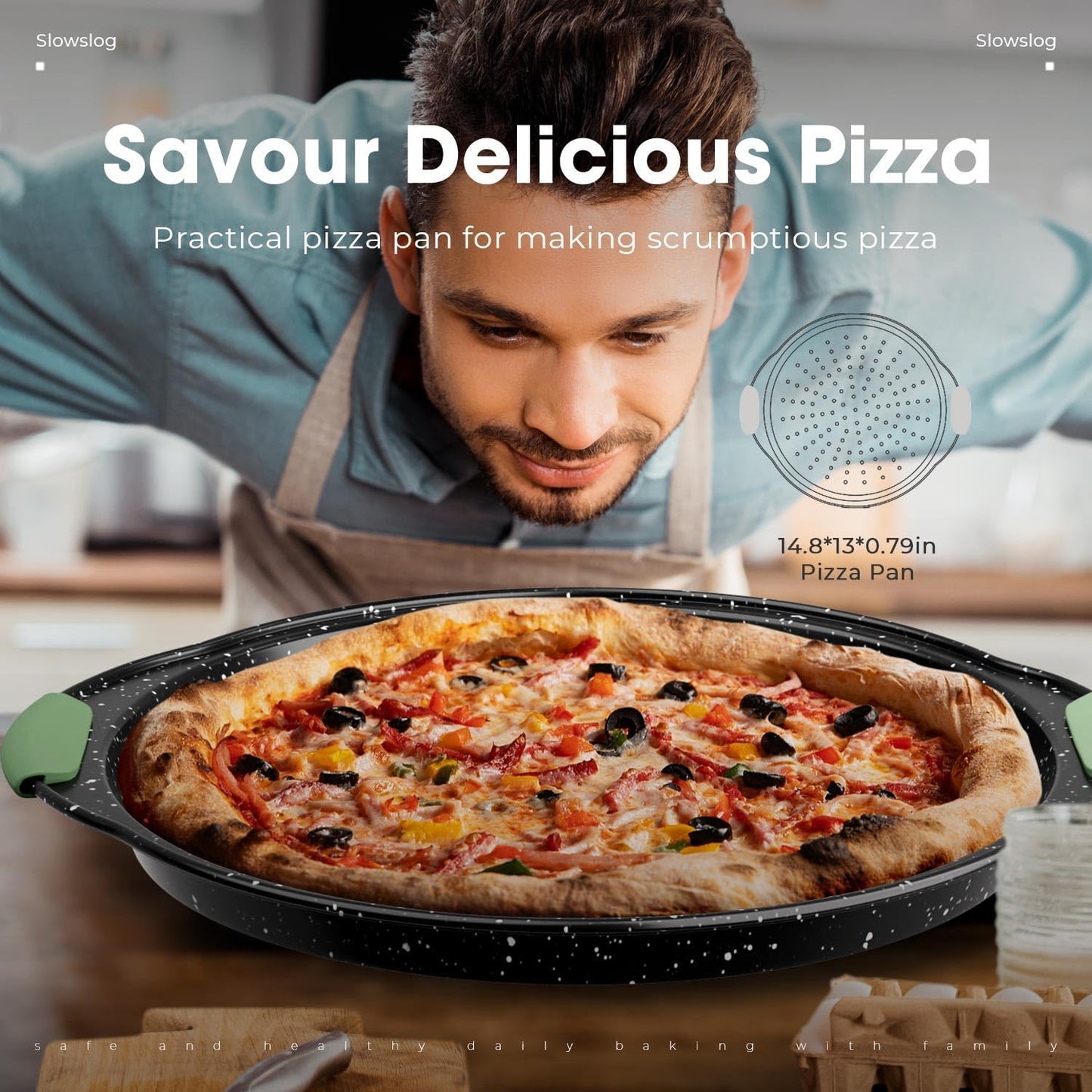 11-Piece Nonstick Bakeware Set, Stackable & Oven-Safe Kitchen Baking Pans with Silicone Handles - Includes Cookie Sheet, Cake Pan, Muffin Tin, Pizza Stone & Bread Loaf Pan, Dark Green&Black