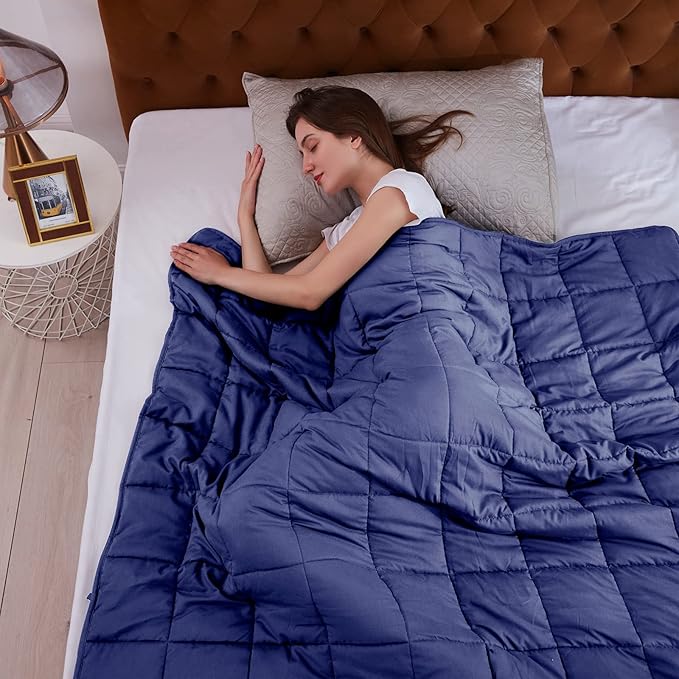 L'AGRATY Weighted Blanket - 48"x72" 15lbs Cooling Breathable Heavy Blanket Microfiber Material with Glass Beads Big Blanket for Adult All-season Summer Fall Winter Soft Thick Comfort Blanket