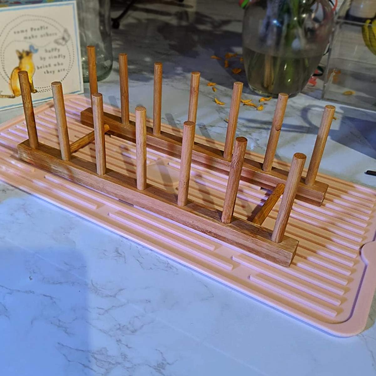 Dish Drying Mat,Large Silicone Drying Mat,Silicone Kitchen Countertop Drying Mat for Pots, Pans, Glassware, Silverware (Pink)