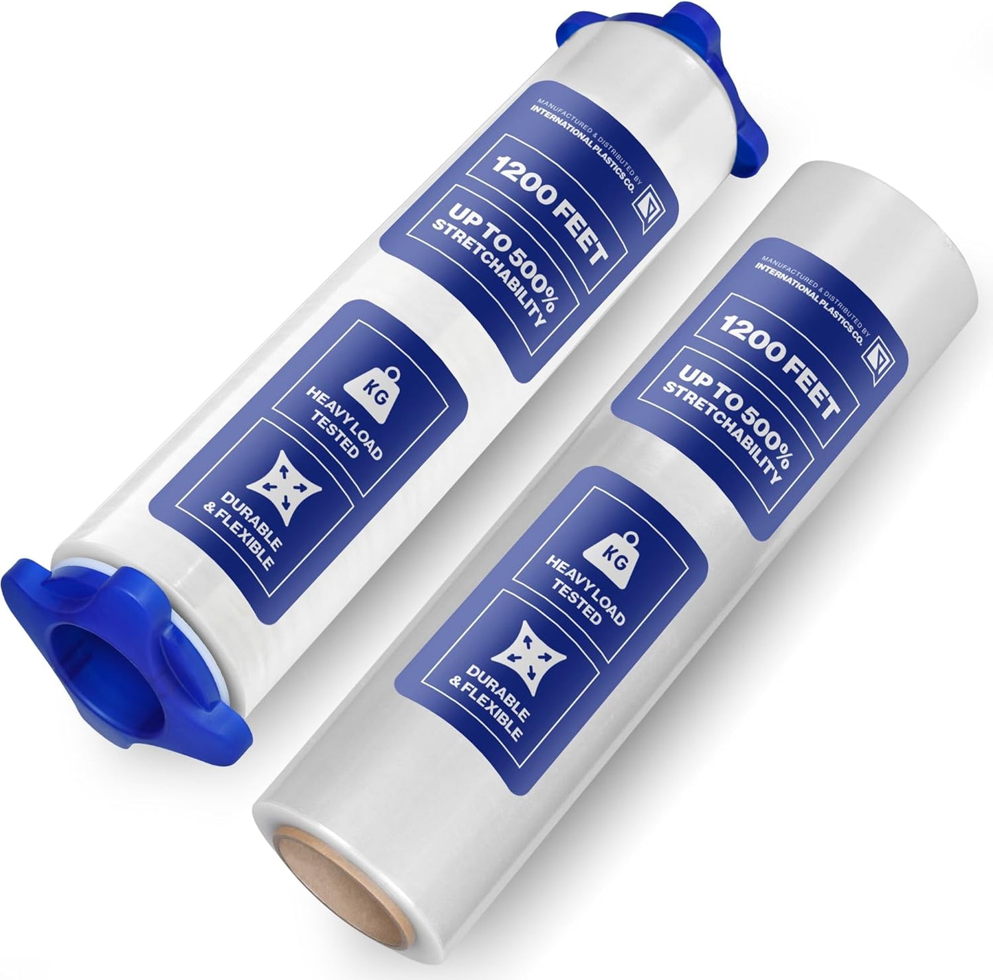 International Plastics Co. 15" Plastic Stretch Film Wrap with Tension Handles 1200ft Each 500% Stretch Clear Cling Durable Adhering Packing Moving Packaging Heavy Duty Shrink