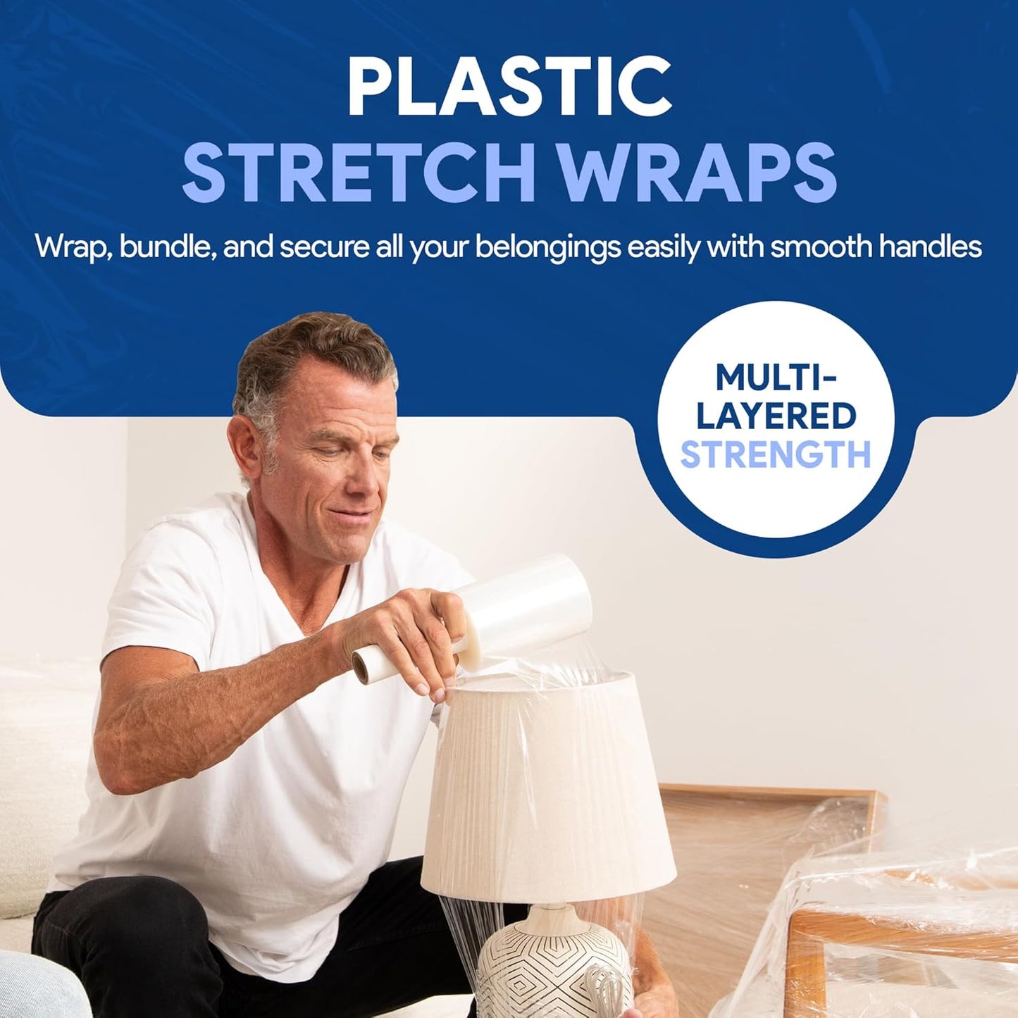 International Plastics Co. 2 Pack of 5" Plastic Stretch Film Wrap with Handles 1000 feet Each 500% Stretch Ability