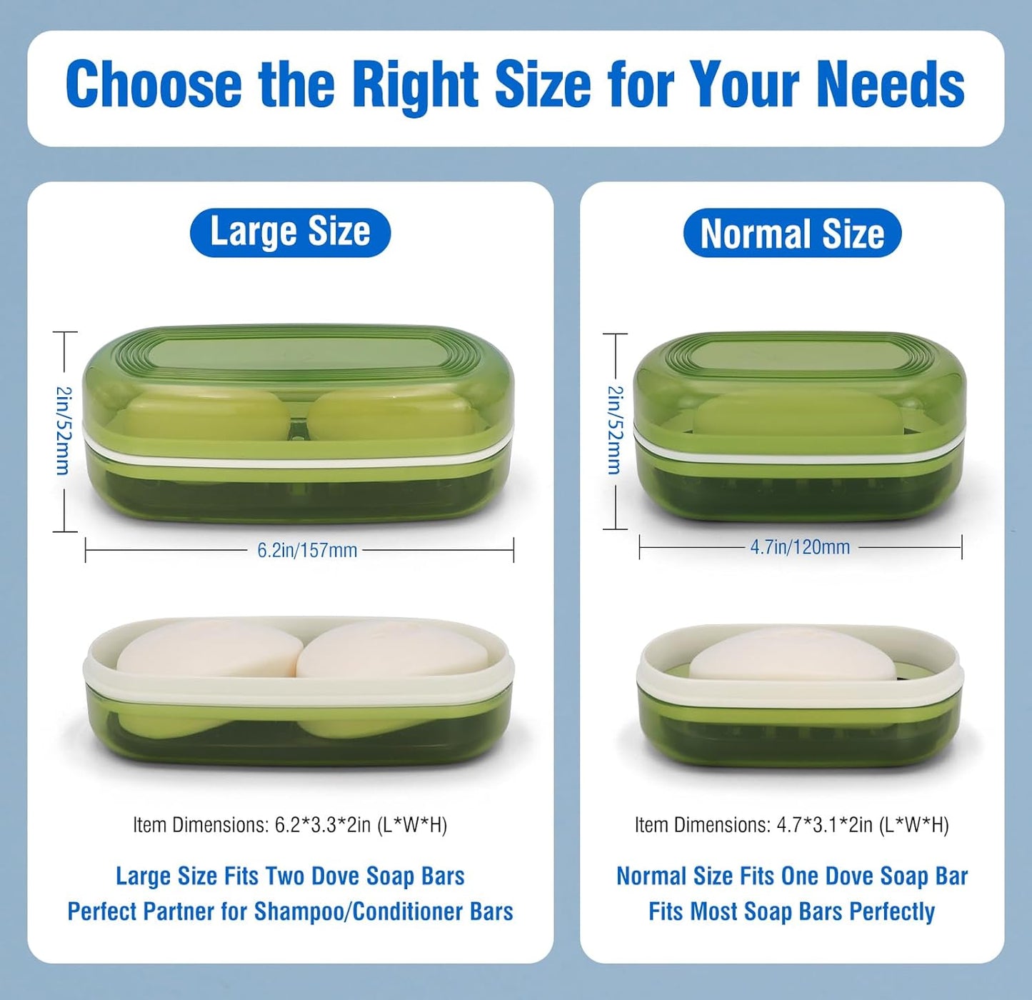 Soap Holder - Portable Travel Soap Case with Draining Layer - Perfect for Bathroom, Gym, Camping, Traveling (Green)