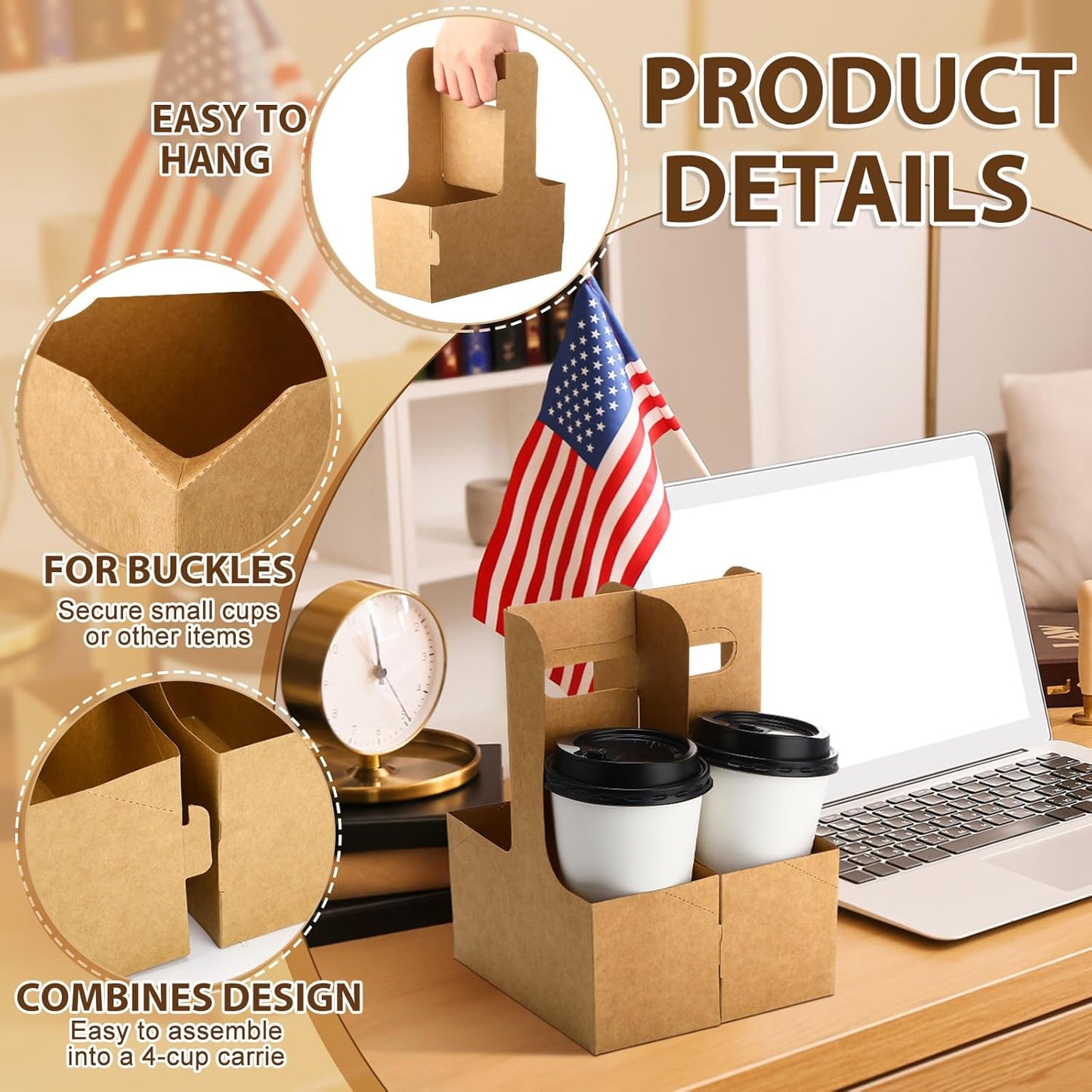 TaoBary 25 Set 2 Cup Drink Carrier with Handle Portable Foldable Tray Drink Holder Disposable Cardboard Coffee Cup Holder for Hot/Cold Drinks with Pencil Gift Tag, Back to School Stick Teacher Gift