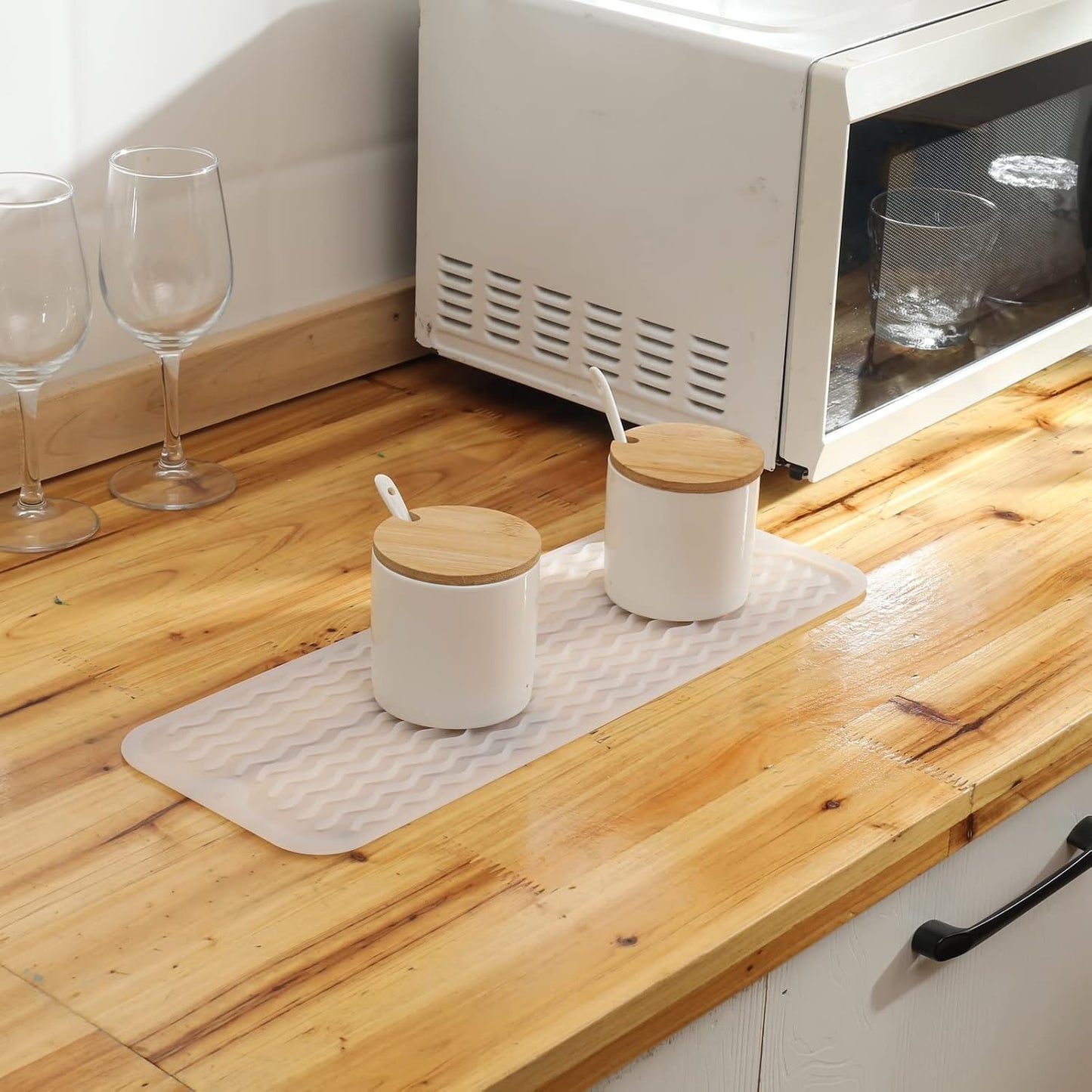 Silicone Dish Drying Mat for Multiple Usage,Easy clean,Eco-friendly,Heat-resistant Silicone Mat for Kitchen Counter,Sink,Bar,Bottle,or Cup Translucent M 17 inches x 6 inches