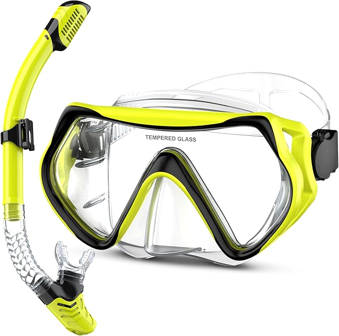 Snorkeling Gear, Dry Snorkel Set180° Panoramic Wide View,Anti-Fog Scuba Diving Mask, Professional Snorkeling Gear for Free Breathing, Swimming, Diving