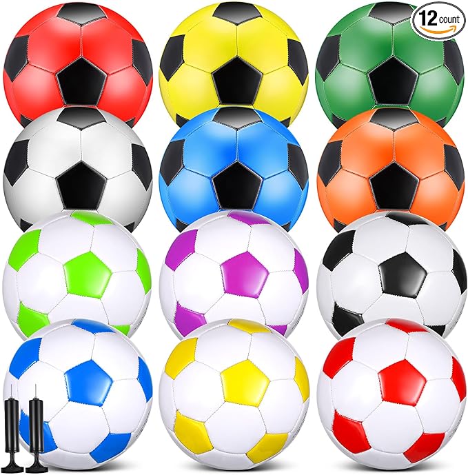 12 Pcs Soccer Balls for Teen Adult Bulk Deflated Soccer Ball with Pump Size 5 Indoor Outdoor Training Practice for School Sports Game Birthday Gifts Party Back to School