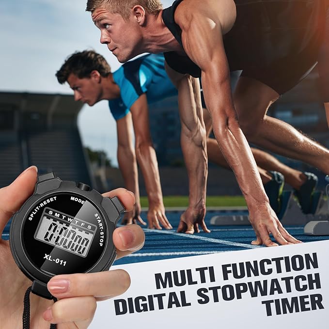 TOODOO 12 Pack Multi Function Digital Stopwatch Timer Bulk Sports Stopwatch with Lanyard Plastic Display Waterproof Date Time Alarm Timer for Coaches Fitness Referees