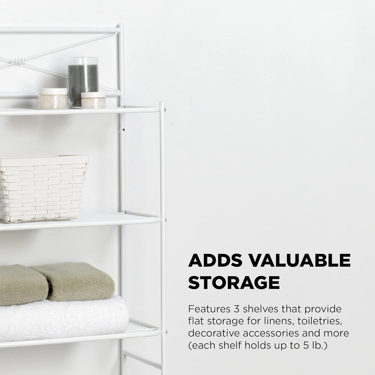 Zenna Home Over the Toilet Storage Shelf Space Saver, Behind Toilet Bathroom Organizer and Storage, Metal Bathroom Organizer with 3 Shelves, White