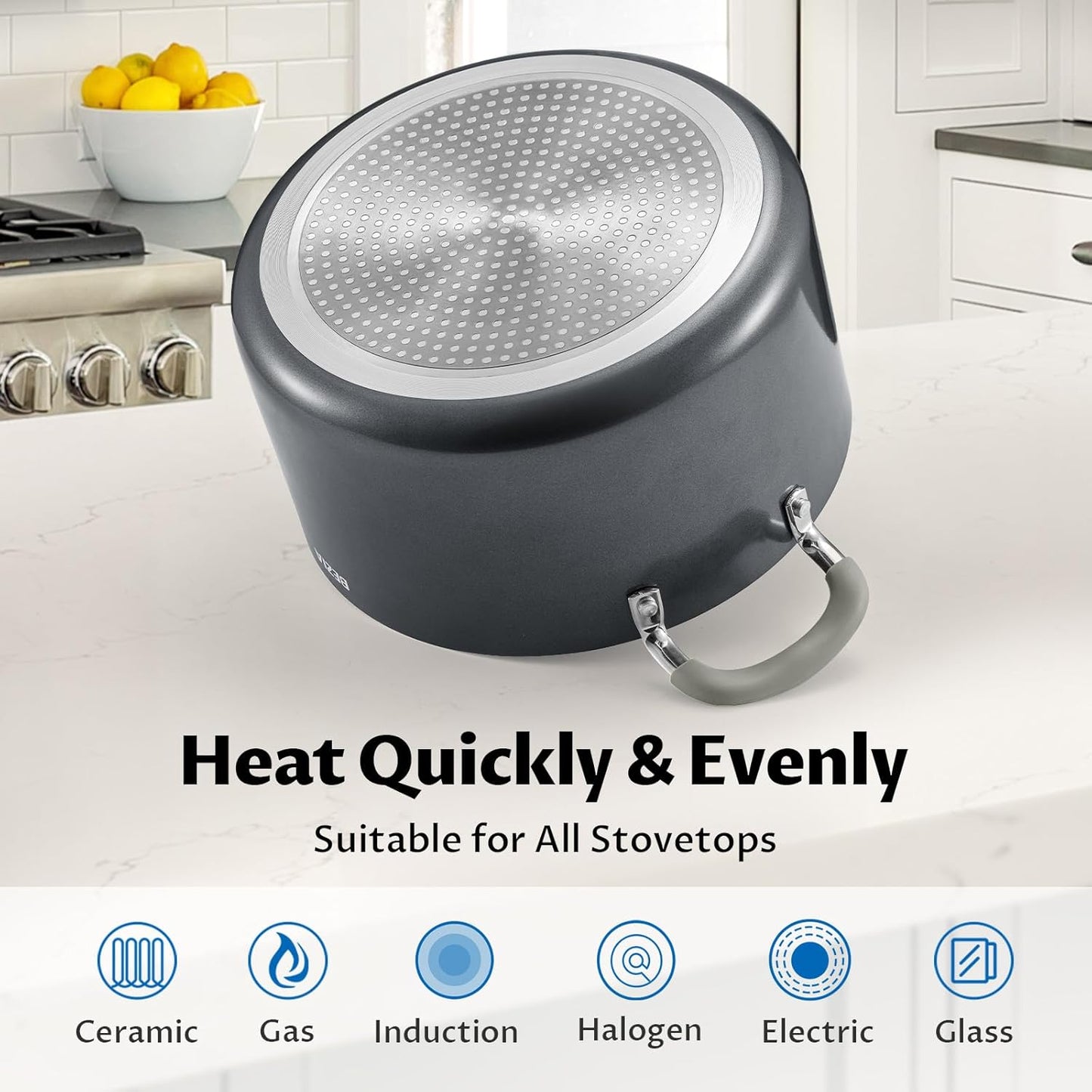 6 Quart Pot with Lid, BEZIA Ceramic Nonstick Stock Pot with Lid, Induction Ready, Large Cooking Pot with Silicone Handle, Compatible with All Cooktops, Dishwasher Safe