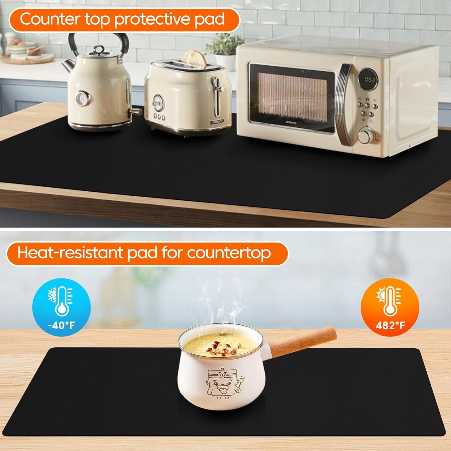 Extra Large Silicone Mat for Kitchen Counter, Heat Resistant Mats for Countertop, Bar mat, Skin-Friendly Surface Countertop Protector Mat, Pet Feeding Pad, Freely Cuttable (Black, 20"x80"x1.6 mm)