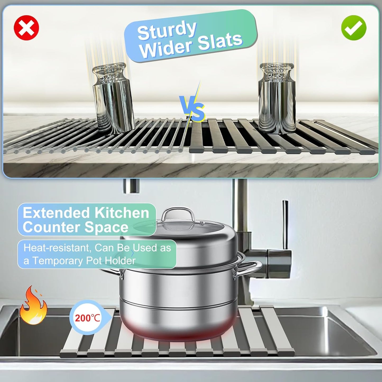 Mamakura Aluminum Alloy Foldable Sink Dish Rack & Cutting Board, 19.09"x13.31", Gray