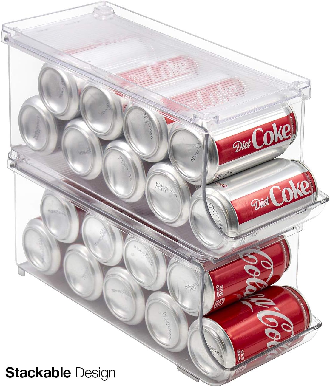 Sorbus Soda Can Organizer for Refrigerator - Stackable Holder Dispenser With Lid for Fridge, Pantry, Freezer - Holds 9 Cans Each, BPA-Free, Clear Design, Drink Organizer (2-Pack)