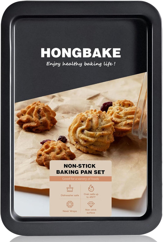 HONGBAKE Nonstick Cookie Sheets for Baking, Baking Sheet for Oven with Wider Grip, 17x11.5 in Half Sheet Pan, Commercial Cooking Tray