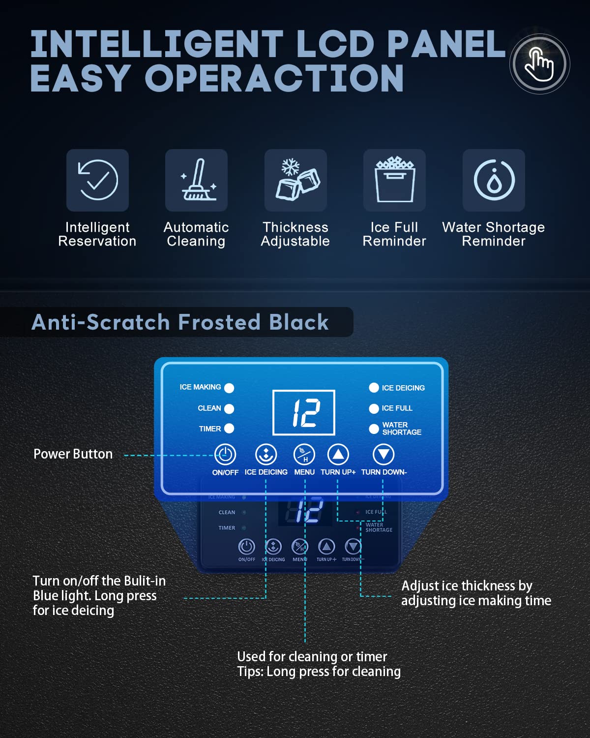 Upgraded Commercial Ice Maker - 130LBS/24H with 35LBS Storage Bin, 15" Wide Frosted Black Undercounter/Freestanding Ice Machine for Home Bar & Outdoor Use - Produces 45 Ice Cubes
