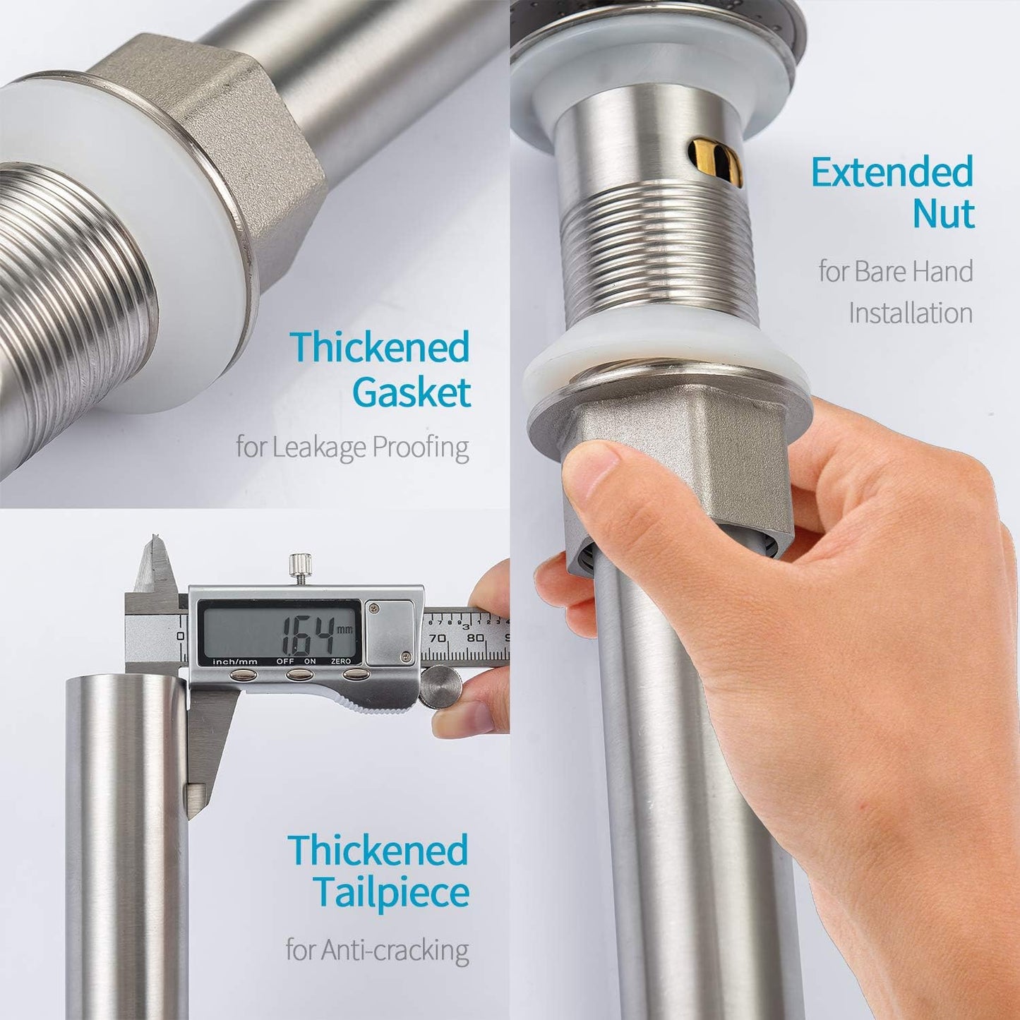 KAIYING Pop Up Drain, Bathroom Sink Drain Stopper with Overflow, Vessel Sink Drain Assembly with Detachable Basket Stopper, Anti-Explosion and Anti-Clogging Drain Strainer (Brushed Nickel)