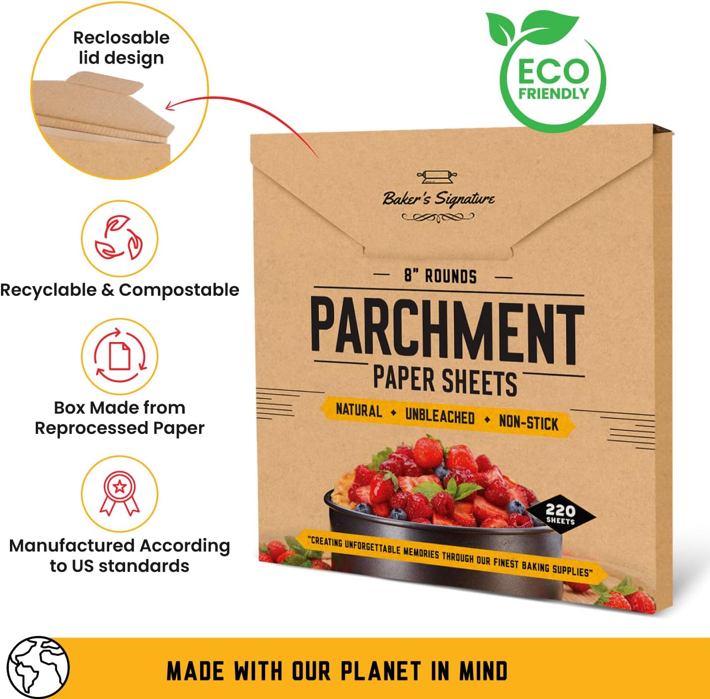 [220 Liners] Heavy Duty 8 Inch Parchment Rounds Paper Baking Sheets | Precut Silicone Coated & Unbleached – Will Not Curl or Burn – Non-Toxic & Comes in Convenient Packaging