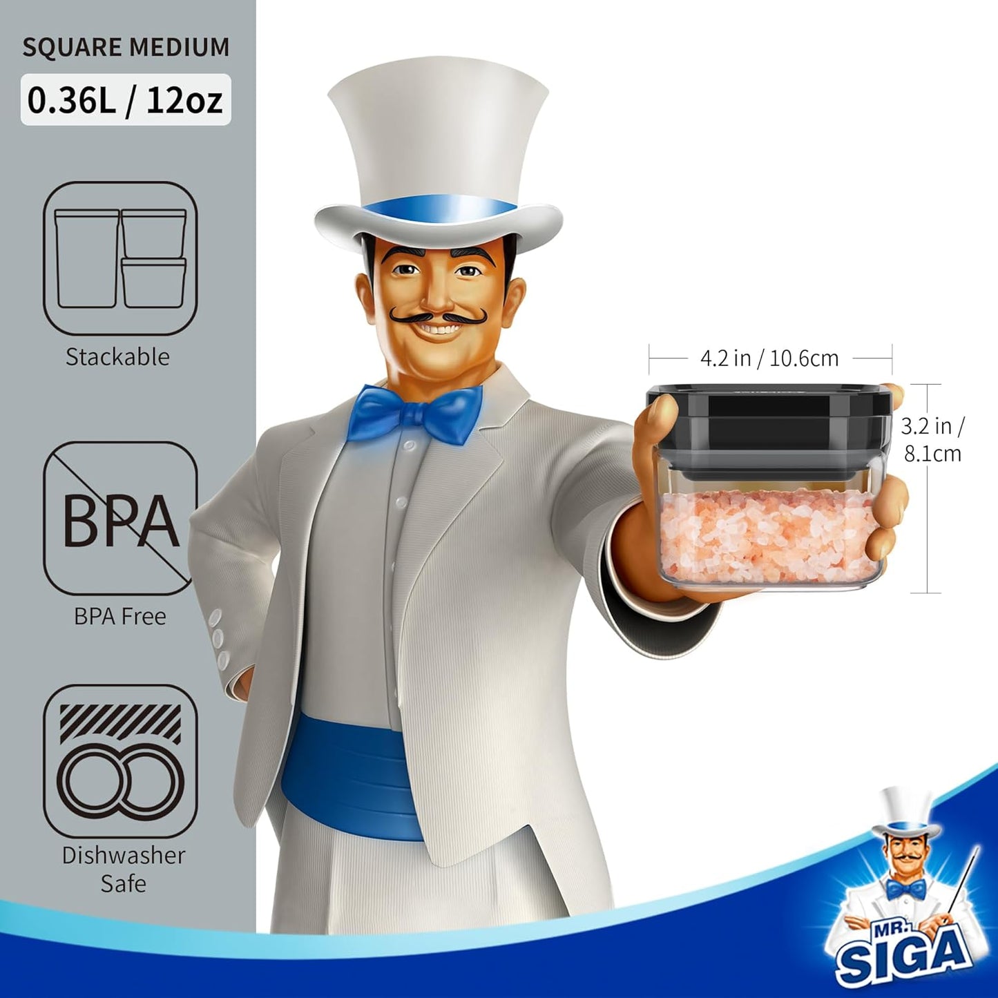 MR.SIGA 4 Pack Airtight Food Storage Container Set, BPA Free Kitchen Pantry Organization Canisters, One-handed Airtight Cereal Snack Candy Storage Containers, 360ml / 12.2oz, Small, Black