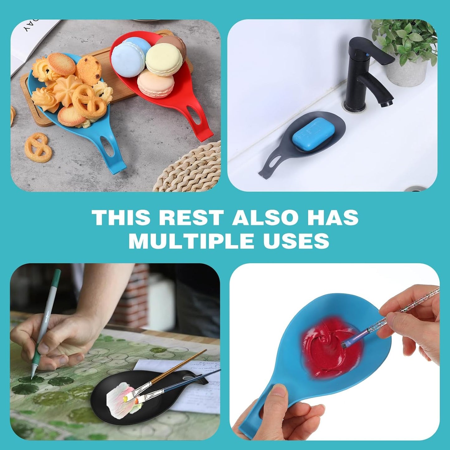 Ouligay Silicone Spoon Rest 4 Pack Spoon Holder for Stove Heat Resistant Ceramic Spoon Rest for Stove Top Spatula Rest for Spoons, Spatulas, Ladles or Tongs Colorful Kitchen Gadgets