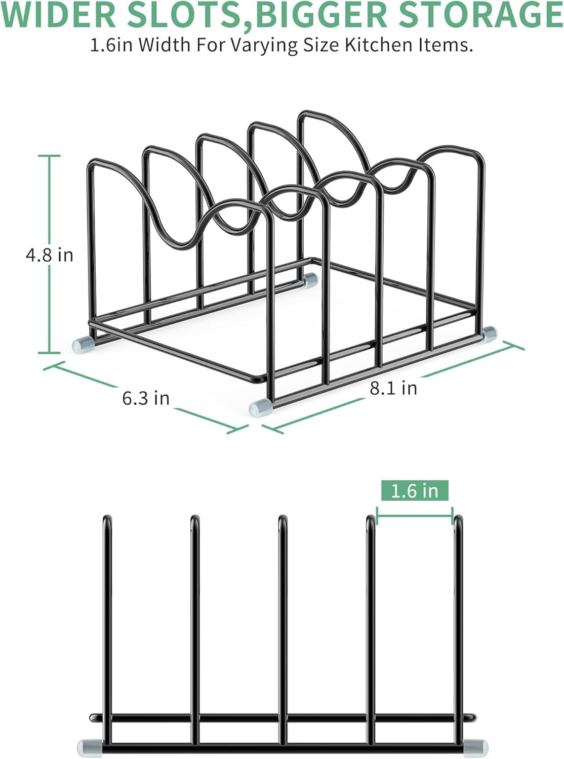 Pot Lid Organizer Rack,1.6in Wide Cutting Board Organizer for Pan Lids,Baking Sheets,Cookie Sheets, with 4 Slots,Cutting Board Holder Rack(1PC-Medium)