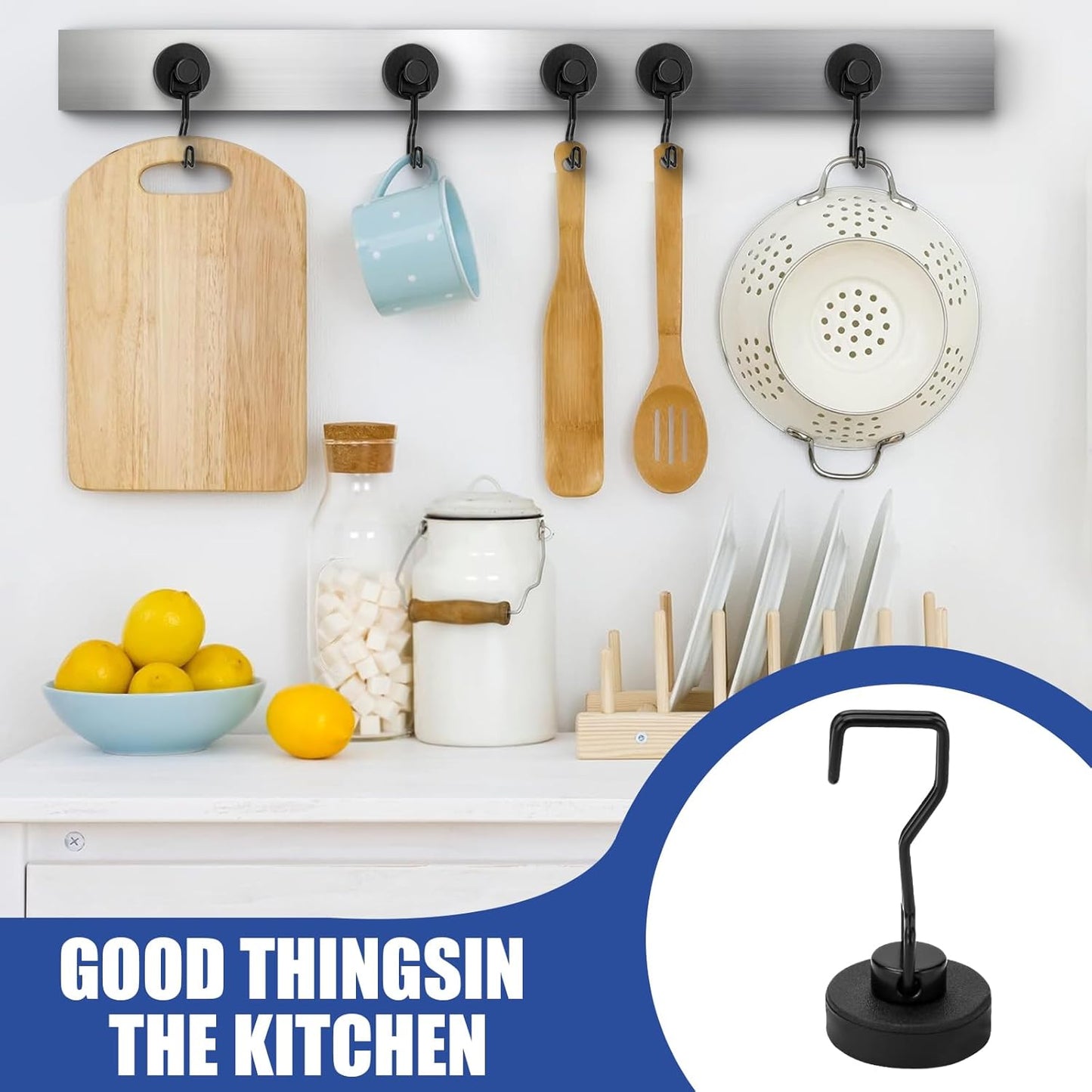 Magnetic Hooks for Grill & Refrigerator, 4-Pack Heavy Duty Rubber Coated Rust Proof Hooks – Strong Magnet for Hanging Grill Tools, Kitchen Utensils, Towels, Outdoor Camping BBQ Accessories (Black)