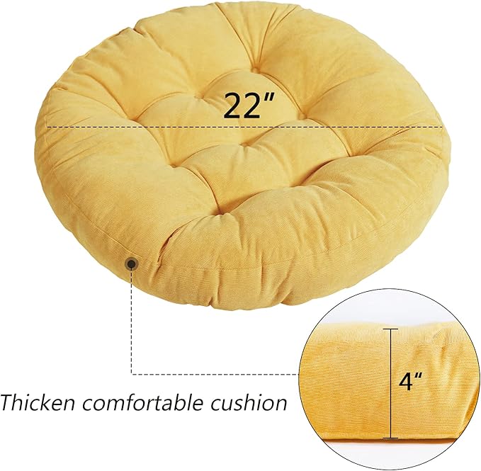 Tiita Floor Pillows Cushions Round Chair Cushion Outdoor Seat Pads for Sitting Meditation Yoga Living Room Sofa Balcony 22x22 Inch, Yellow