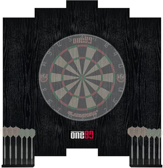 Knock-down Dartboard Backboard for A Large Area of Wall Protection Free Combination for Various Set-up Options Wooden Backboard with Black Veins Mounting Kits and Instructions Included Dartboard