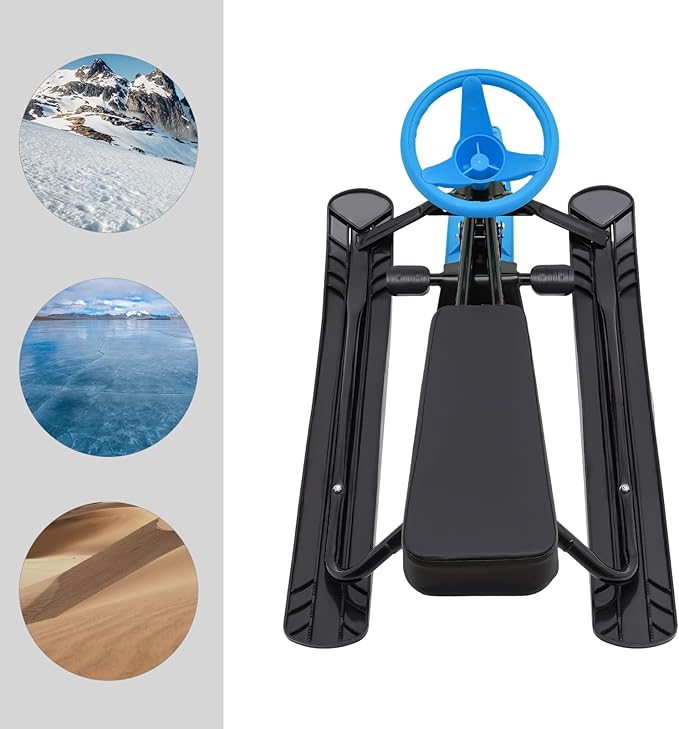 Snow Racer Sled, Ski Sled Slider Board with Steering Wheel, Twin Brakes, Anti-Slip Pedal, Snow Sled for Kids