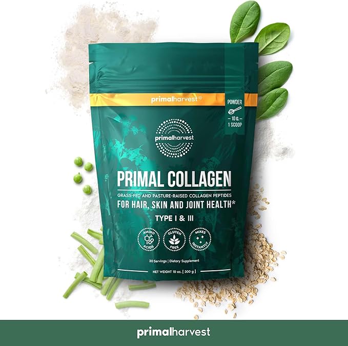 Primal Harvest Collagen Powder for Women or Men Primal Collagen Peptides Powder Type I & III, 10 Oz Collagen Protein Powder for Hair, Skin, Nails (Two Pack, Unflavored)