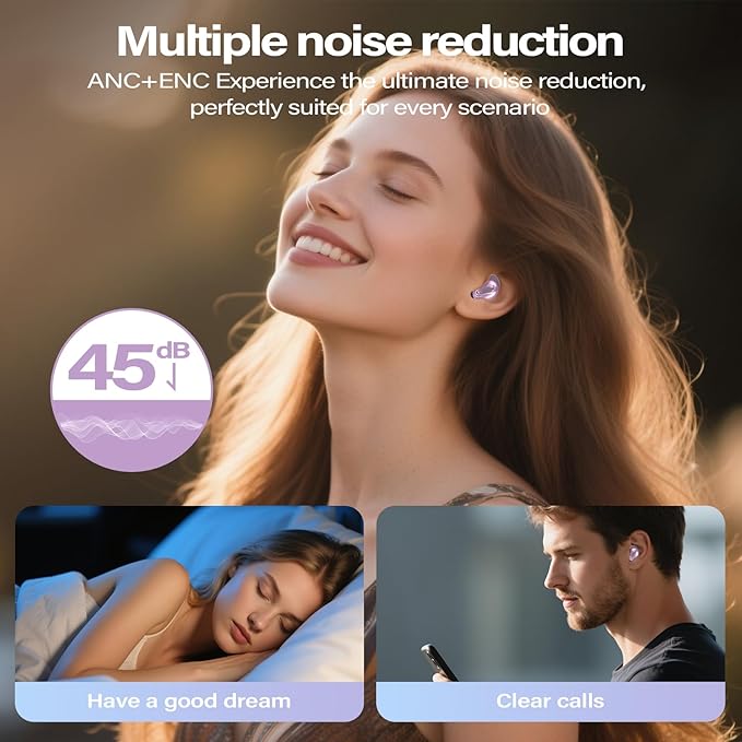 Sleep Earbuds, Mini ANC Wireless Earbuds Bluetooth 5.4 Headphones Deep Bass Stereo, 48H Playtime Ear Buds, 4 ENC Noise Cancelling Mic, In Ear IP7 Waterproof Earphones for Side Sleepers,Touch Control