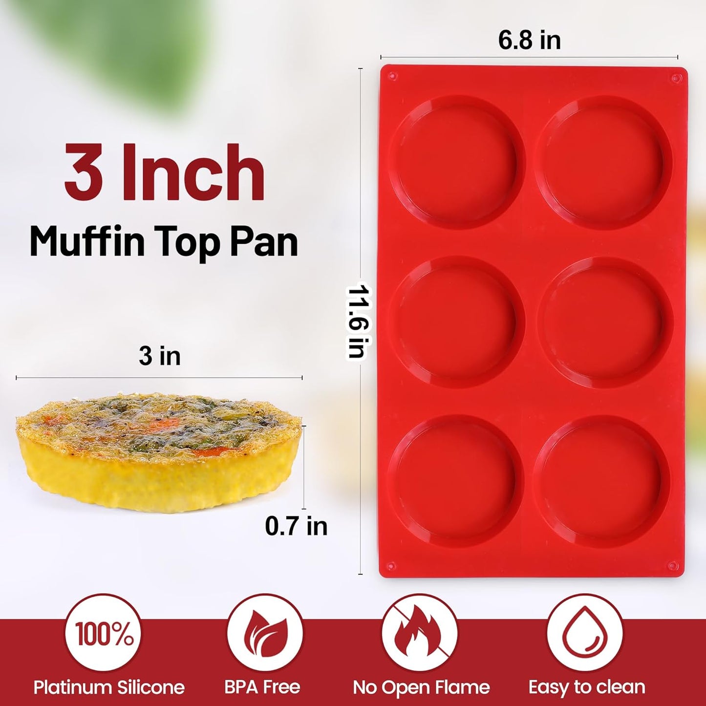 Silicone Egg Sandwich Molds, 3 Inch Muffin Top Pan Non Stick Mold for Breakfast Sandwiches, 2 Pack Whoopie Pie Pan, Circle Mold for Baking English Muffins, Egg Sandwich, Whoopie Pies