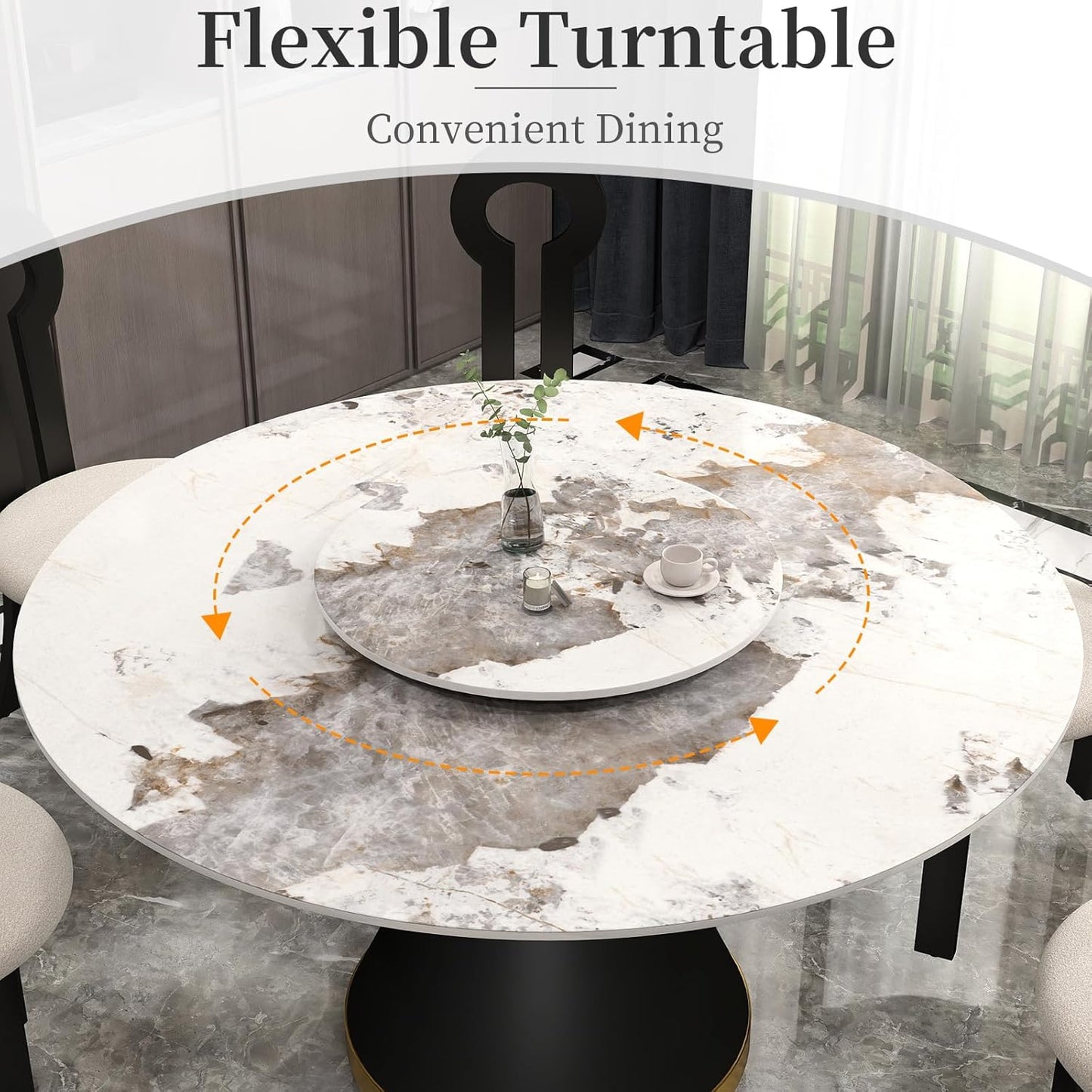 31.5" Lazy Susan for Table Top Sintered Stone Rotating Serving Tray for Dining Table, Kitchen Lazy Susan Organizer Spinning Rotating Food Server Party Centerpieces